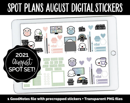 Spot Plans August Digital Stickers | GoodNotes, iPad and Android | Boho, Rainbow, Sassy, Adulting, Planning