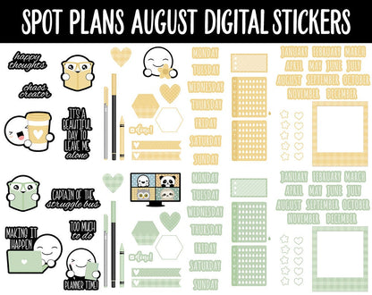 Spot Plans August Digital Stickers | GoodNotes, iPad and Android | Boho, Rainbow, Sassy, Adulting, Planning