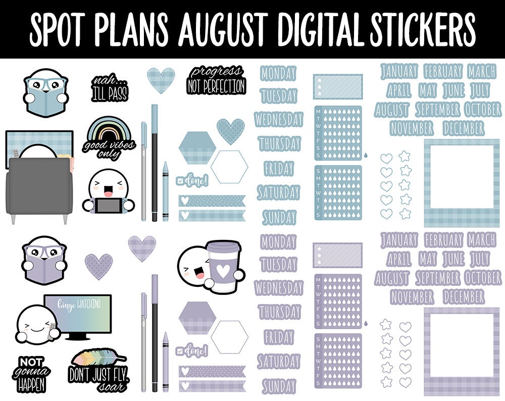 Spot Plans August Digital Stickers | GoodNotes, iPad and Android | Boho, Rainbow, Sassy, Adulting, Planning