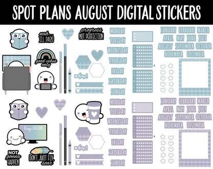 Spot Plans August Digital Stickers | GoodNotes, iPad and Android | Boho, Rainbow, Sassy, Adulting, Planning