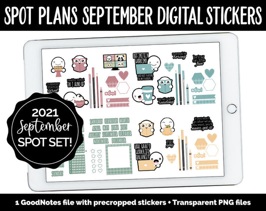 Spot Plans September Digital Stickers | GoodNotes, iPad and Android | Cottagecore, Fall, Autumn, Adulting, Planning