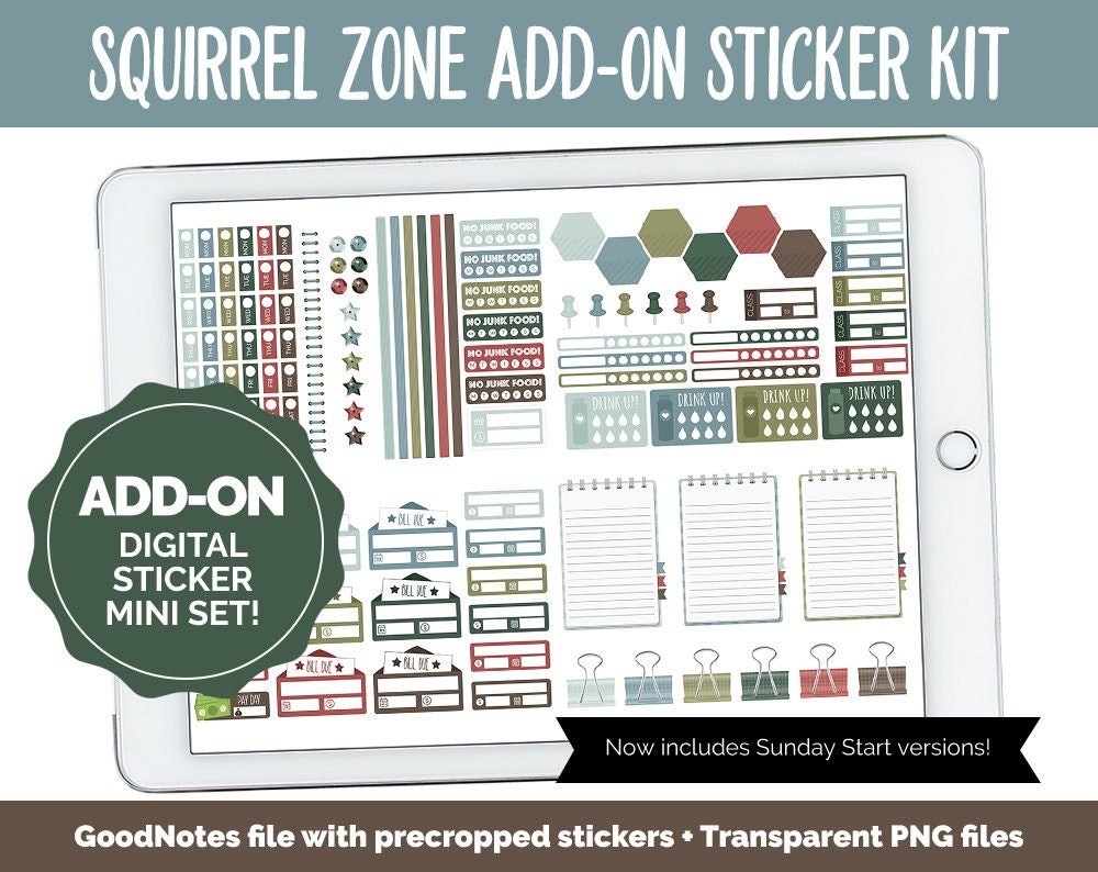Squirrel Zone Add-On Digital Stickers | GoodNotes & iPad | Trackers, Budget, Fitness, Health, Habits