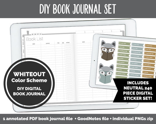 DIY Digital Book Journal + Sticker Set | Goodnotes, iPad & Android  | Reading Tracker, Reviews, Log, Challenges