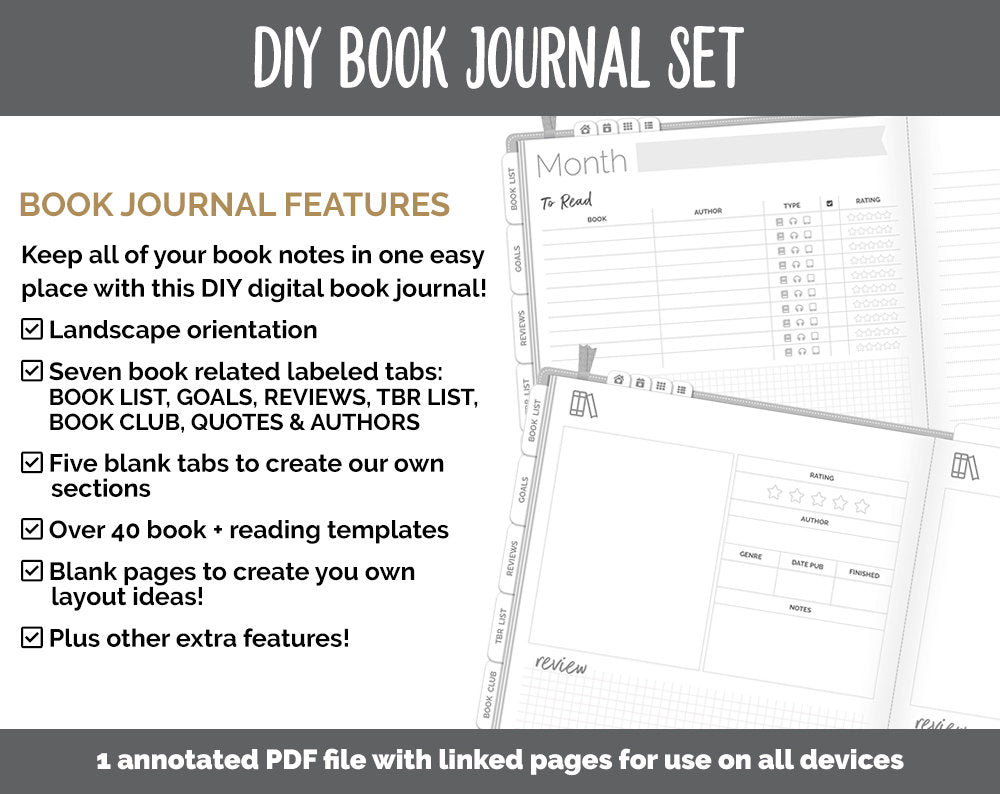 DIY Digital Book Journal + Sticker Set | Goodnotes, iPad & Android  | Reading Tracker, Reviews, Log, Challenges