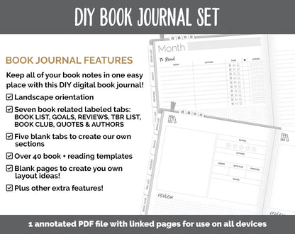 DIY Digital Book Journal + Sticker Set | Goodnotes, iPad & Android  | Reading Tracker, Reviews, Log, Challenges