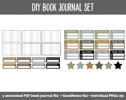 DIY Digital Book Journal + Sticker Set | Goodnotes, iPad & Android  | Reading Tracker, Reviews, Log, Challenges