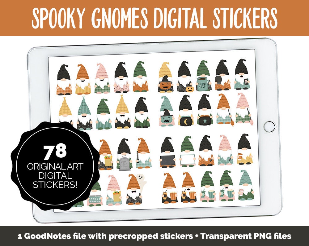 Spooky Gnomes Digital Stickers | GoodNotes & iPad | Halloween, Boho, Decor, Autumn, Fall