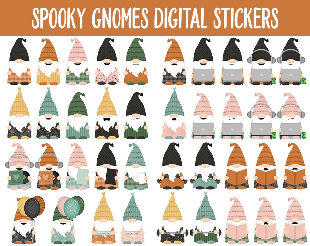 Spooky Gnomes Digital Stickers | GoodNotes & iPad | Halloween, Boho, Decor, Autumn, Fall