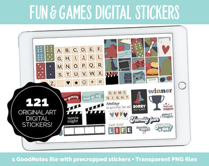 Fun & Games Digital Planner Stickers | GoodNotes, iPad and Android | Family Time, Movies, TV, Binge Watching, Board Games, Classic