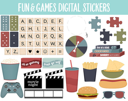 Fun & Games Digital Planner Stickers | GoodNotes, iPad and Android | Family Time, Movies, TV, Binge Watching, Board Games, Classic