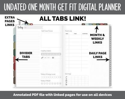 NEW! Undated Get Fit One Month Digital Planner | Breezy - Best Health Edition | GoodNotes, iPad & Android | Fitness, Self-Care