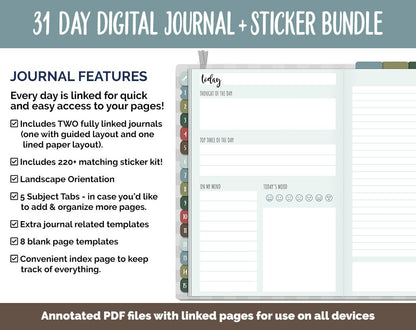 31 Day Digital Journal + Sticker Bundle | Breezy Theme