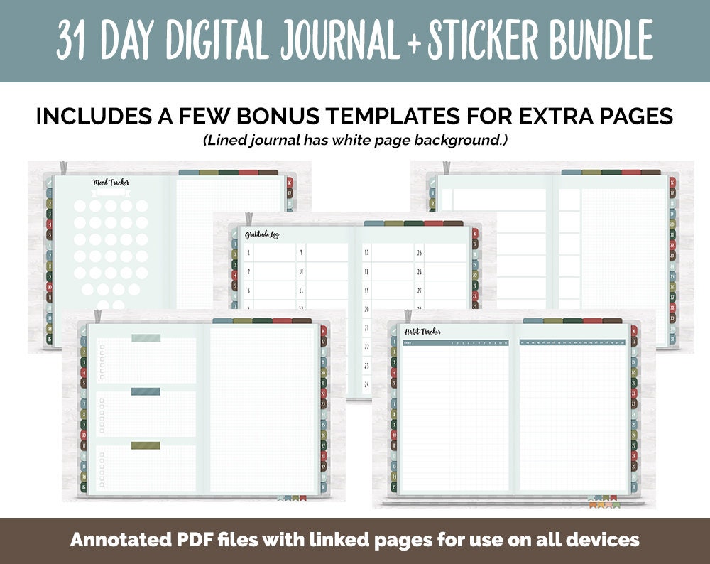 31 Day Digital Journal + Sticker Bundle | Breezy Theme
