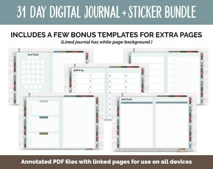 31 Day Digital Journal + Sticker Bundle | Breezy Theme