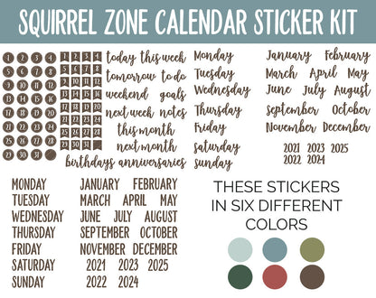 Squirrel Zone Calendar Essentials Digital Planner Stickers | GoodNotes, iPad and Android | Dates, Days of the Week, Months