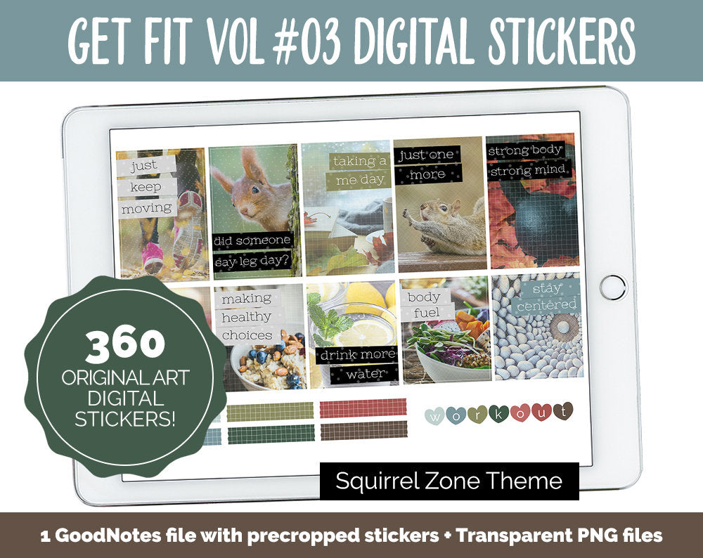 Get Fit Vol #03 Digital Stickers | GoodNotes & iPad | Fitness, Health, Self-Care, Workout | Squirrel Zone