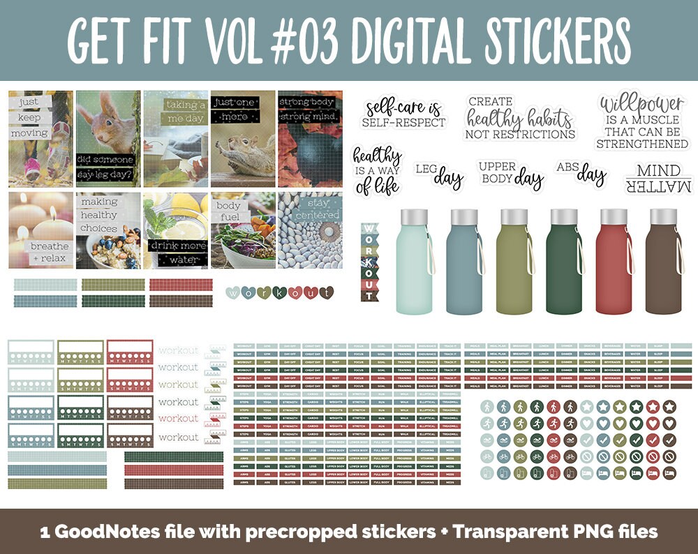 Get Fit Vol #03 Digital Stickers | GoodNotes & iPad | Fitness, Health, Self-Care, Workout | Squirrel Zone