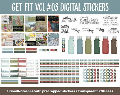Get Fit Vol #03 Digital Stickers | GoodNotes & iPad | Fitness, Health, Self-Care, Workout | Squirrel Zone