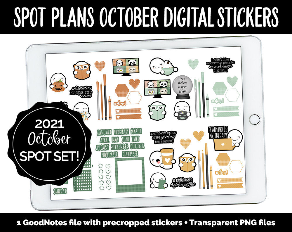 Spot Plans October Digital Stickers | GoodNotes, iPad and Android | Cozy, Fall, Autumn, Adulting, Planning