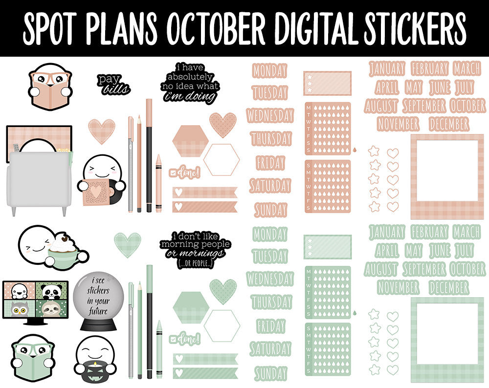 Spot Plans October Digital Stickers | GoodNotes, iPad and Android | Cozy, Fall, Autumn, Adulting, Planning