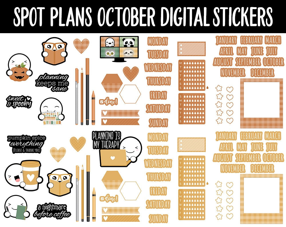 Spot Plans October Digital Stickers | GoodNotes, iPad and Android | Cozy, Fall, Autumn, Adulting, Planning