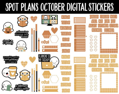 Spot Plans October Digital Stickers | GoodNotes, iPad and Android | Cozy, Fall, Autumn, Adulting, Planning