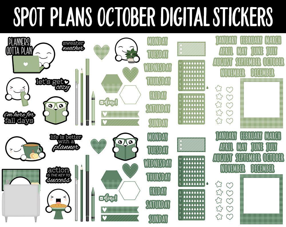 Spot Plans October Digital Stickers | GoodNotes, iPad and Android | Cozy, Fall, Autumn, Adulting, Planning