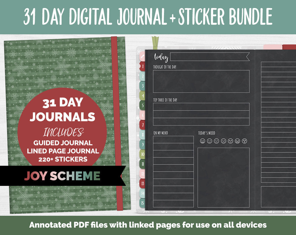 31 Day Digital Journal + Sticker Bundle | Joy Theme