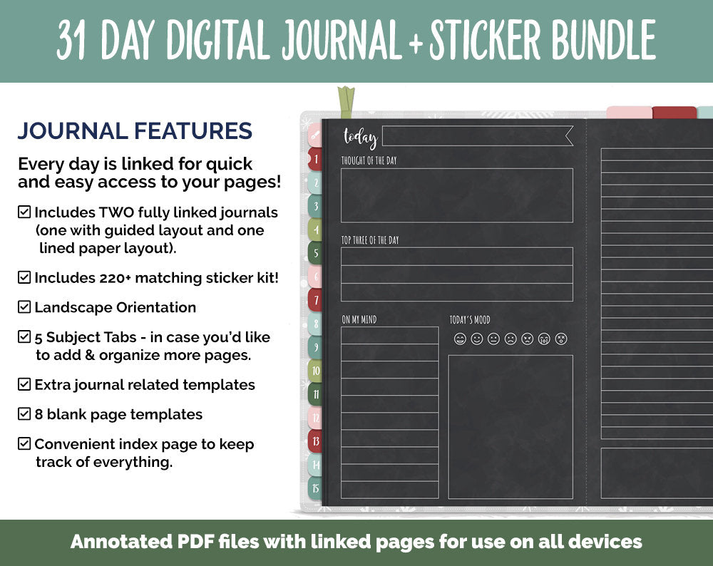 31 Day Digital Journal + Sticker Bundle | Joy Theme