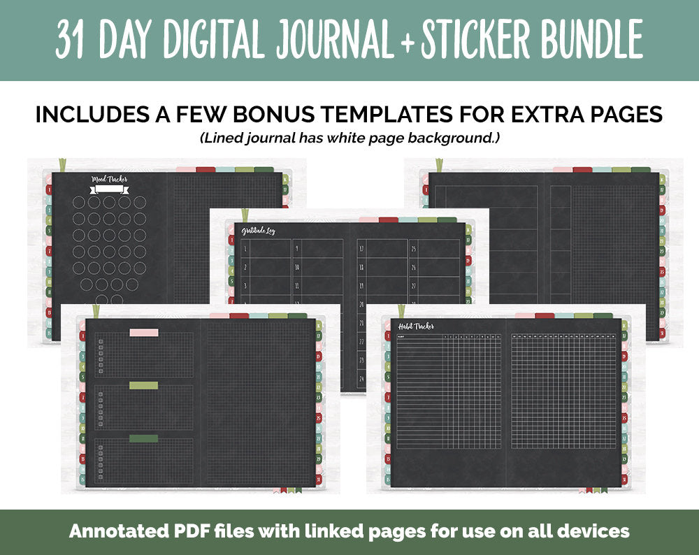 31 Day Digital Journal + Sticker Bundle | Joy Theme