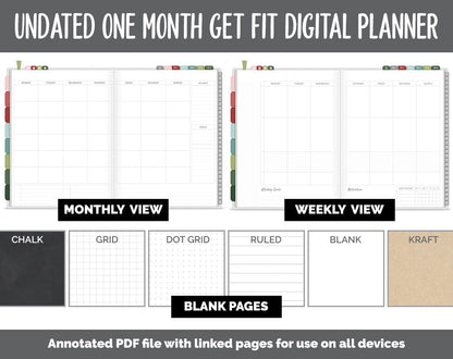 NEW! Undated Get Fit One Month Digital Planner | Joy - Best Health Edition | GoodNotes, iPad & Android | Fitness, Self-Care