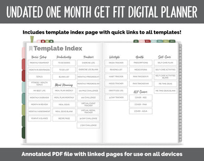 NEW! Undated Get Fit One Month Digital Planner | Joy - Best Health Edition | GoodNotes, iPad & Android | Fitness, Self-Care