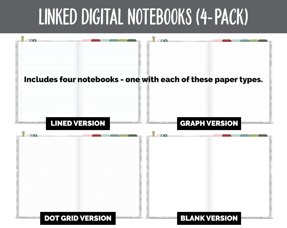Linked Digital Notebooks 4- Pack | Joy Theme | GoodNotes, iPad & Android
