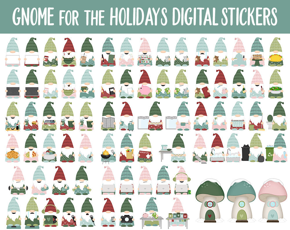Gnome for the Holidays Digital Sticker Mega Bundle | GoodNotes & iPad | Christmas, Holidays, December, Papers, Activities, Adulting, Tasks