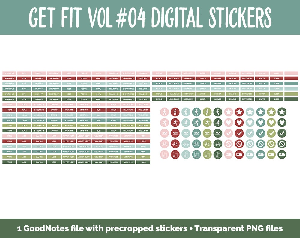 Get Fit Vol #04 Digital Stickers | GoodNotes & iPad | Fitness, Health, Self-Care, Workout | Gnome for the Holidays