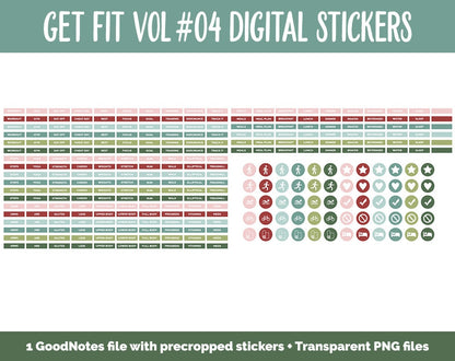 Get Fit Vol #04 Digital Stickers | GoodNotes & iPad | Fitness, Health, Self-Care, Workout | Gnome for the Holidays