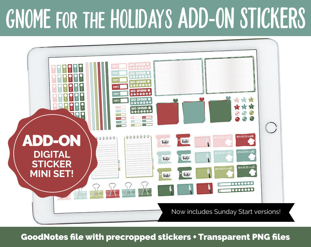 Gnome for the Holidays Add-On Digital Stickers | GoodNotes & iPad | Trackers, Budget, Fitness, Health, Habits