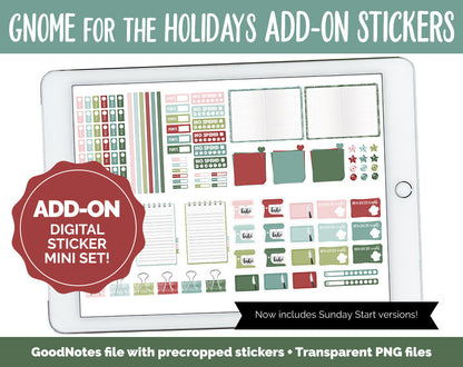 Gnome for the Holidays Add-On Digital Stickers | GoodNotes & iPad | Trackers, Budget, Fitness, Health, Habits