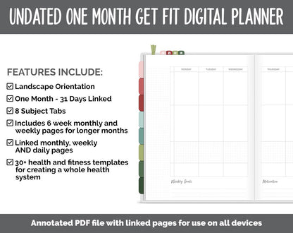 NEW! Undated Get Fit One Month Digital Planner | Joy - Best Health Edition | GoodNotes, iPad & Android | Fitness, Self-Care