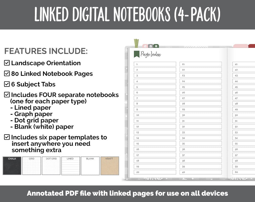 Linked Digital Notebooks 4- Pack | Joy Theme | GoodNotes, iPad & Android