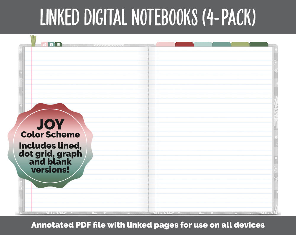 Linked Digital Notebooks 4- Pack | Joy Theme | GoodNotes, iPad & Android