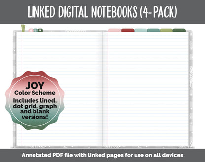 Linked Digital Notebooks 4- Pack | Joy Theme | GoodNotes, iPad & Android