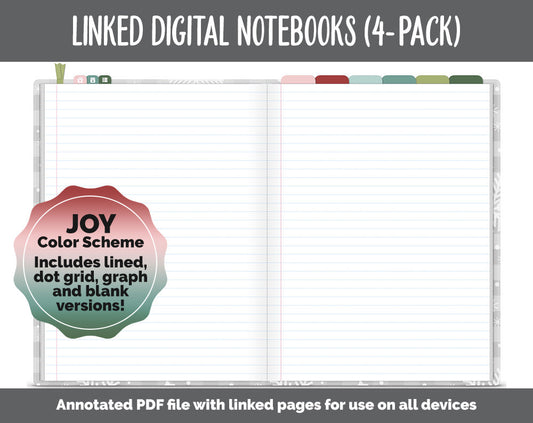 Linked Digital Notebooks 4- Pack | Joy Theme | GoodNotes, iPad & Android