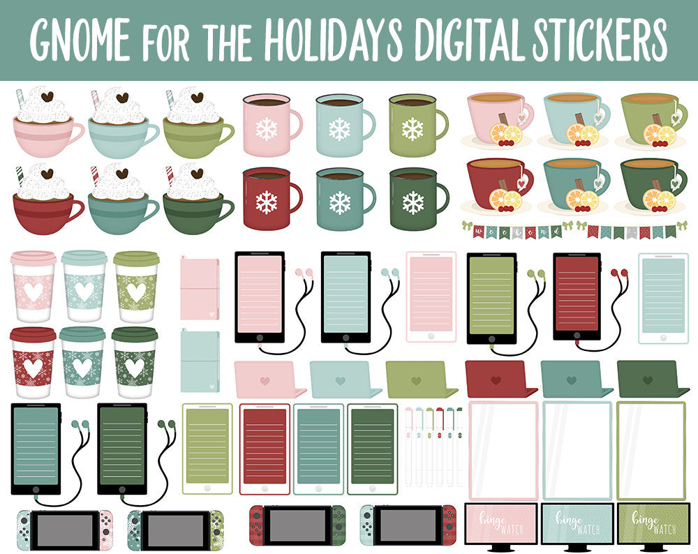 Gnome for the Holidays Digital Sticker Mega Bundle | GoodNotes & iPad | Christmas, Holidays, December, Papers, Activities, Adulting, Tasks