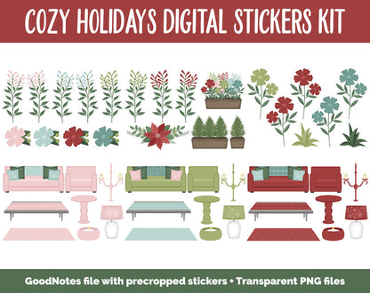 Cozy Holidays Digital Sticker Set | GoodNotes & iPad | Christmas, Winter, December, Home, Poinsettia, Floral, Furniture, Decor