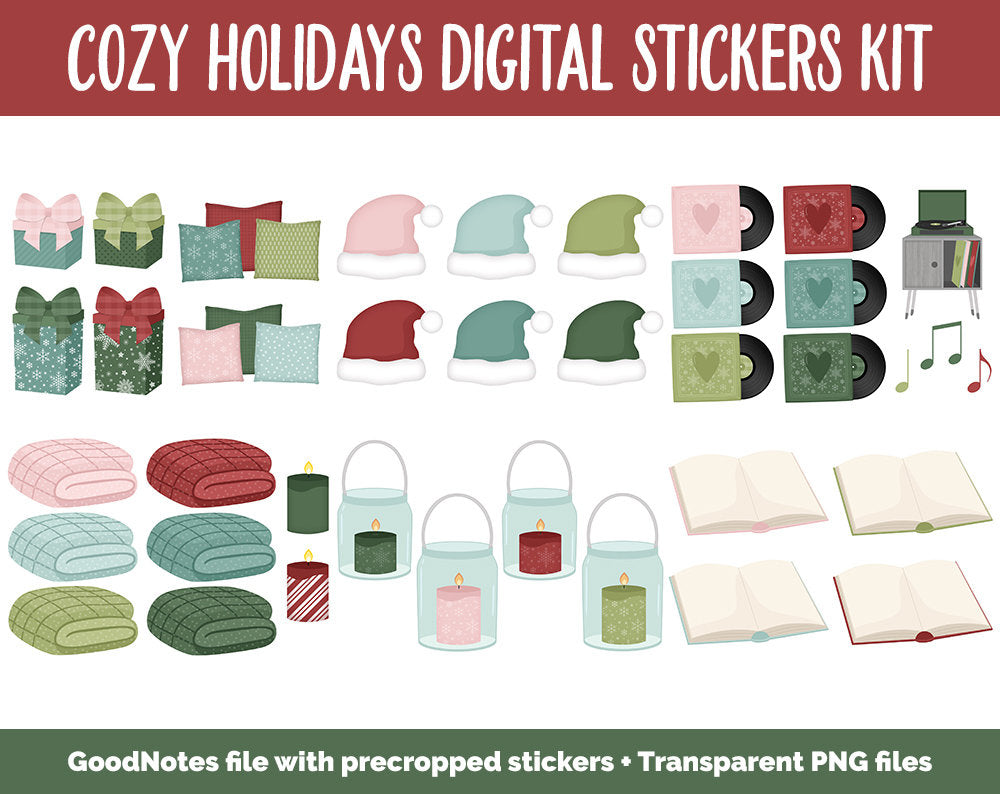 Cozy Holidays Digital Sticker Set | GoodNotes & iPad | Christmas, Winter, December, Home, Poinsettia, Floral, Furniture, Decor