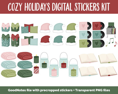 Cozy Holidays Digital Sticker Set | GoodNotes & iPad | Christmas, Winter, December, Home, Poinsettia, Floral, Furniture, Decor