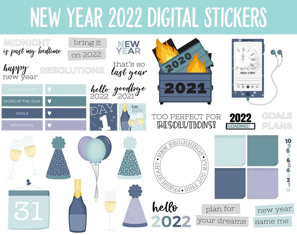 New Year 2022 Digital Planner Stickers | GoodNotes, iPad and Android