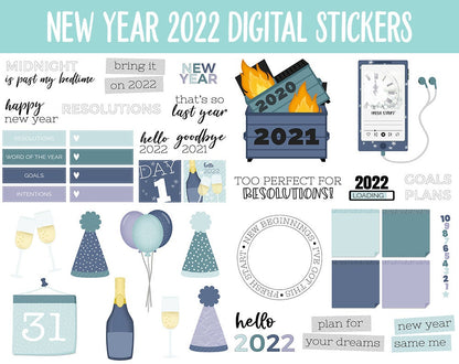 New Year 2022 Digital Planner Stickers | GoodNotes, iPad and Android