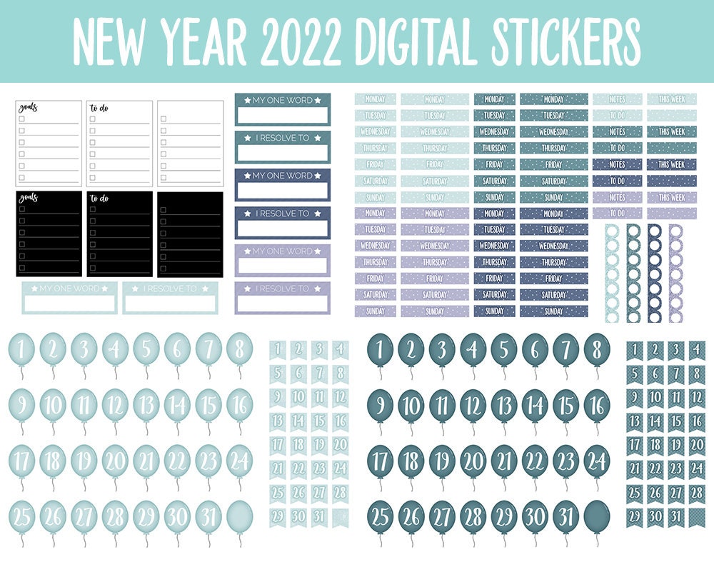 New Year 2022 Digital Planner Stickers | GoodNotes, iPad and Android